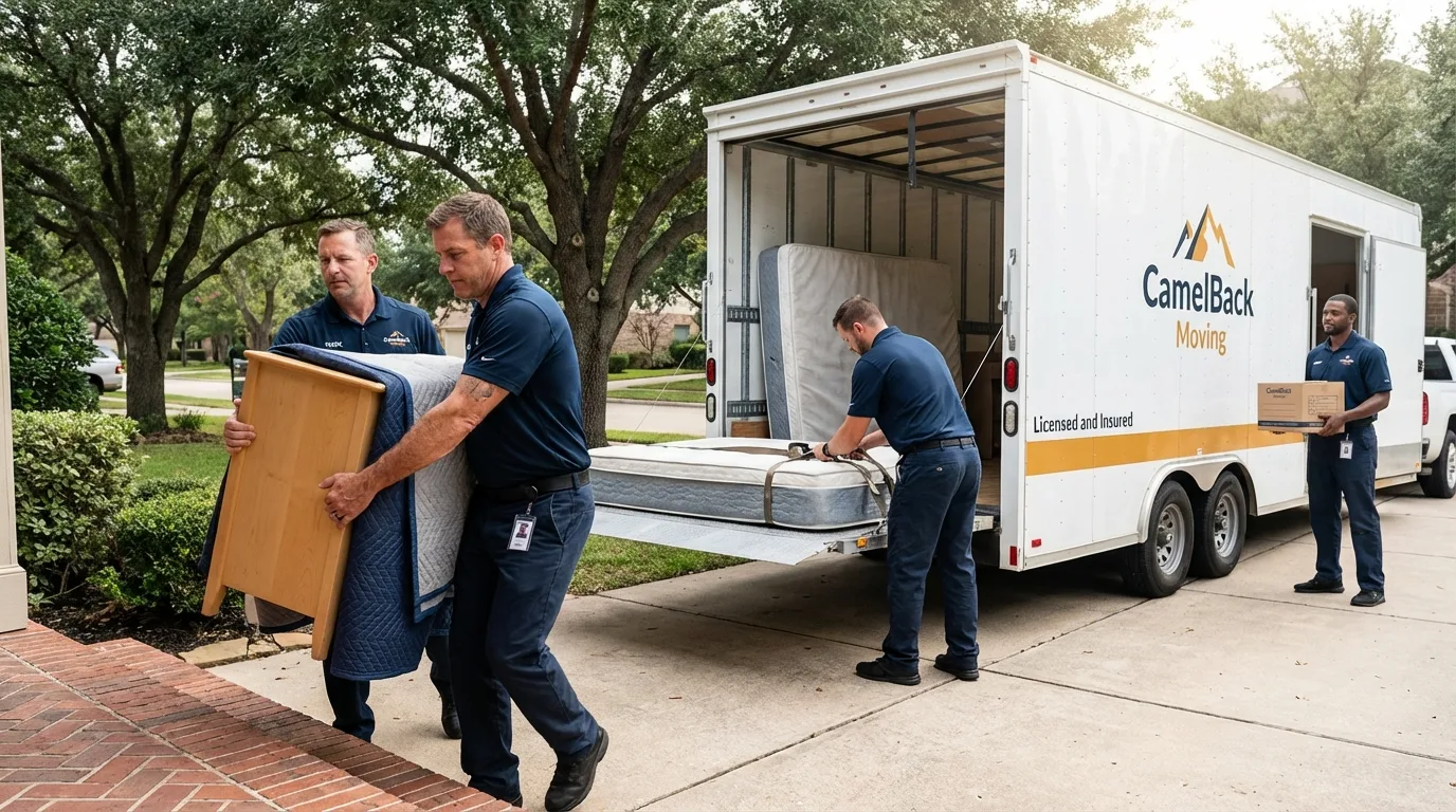 Crew loading residential truck for cross-state move from Lake Hamilton, FL