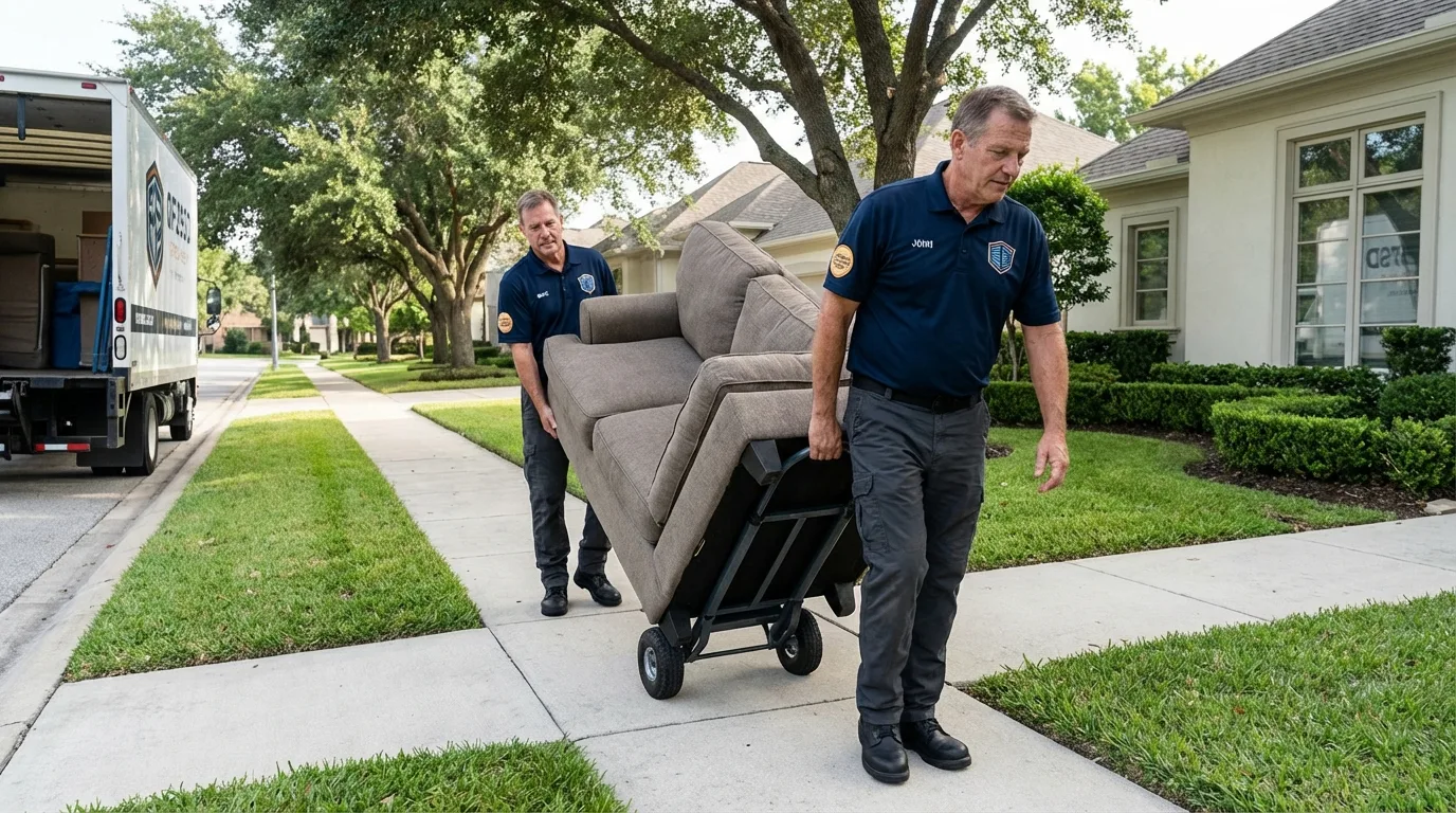 Local residential moving crew loading furniture in Lake Hamilton, FL
