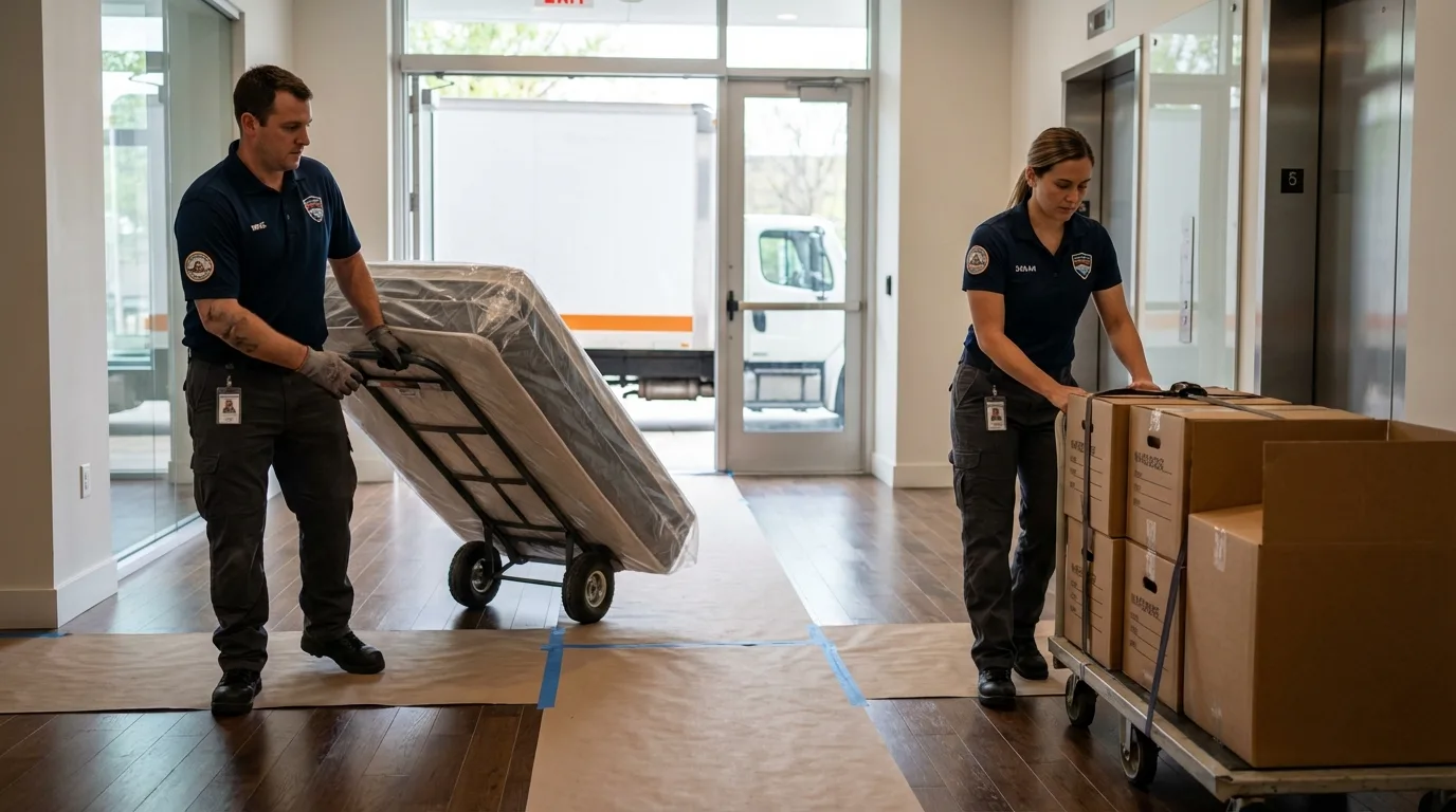 Professional apartment movers loading elevator in Lake Hamilton, FL