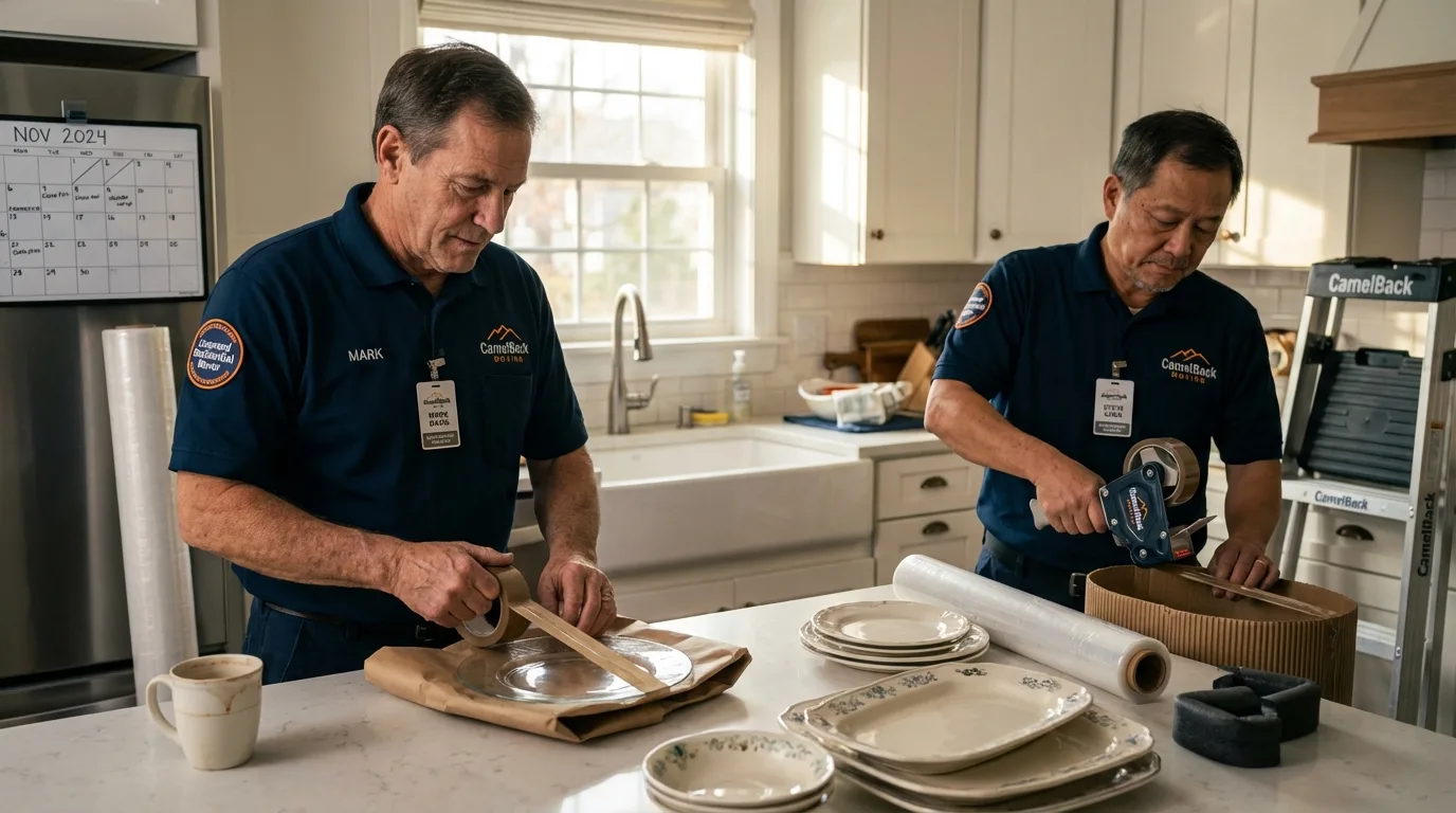 Professional crew packing kitchen dishware in Lake Hamilton, FL